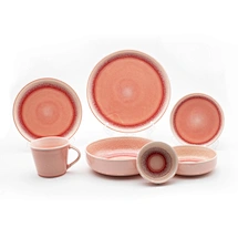 Peach Reactive Glaze Dinnerware, Handcrafted Pink Ceramic Plates, Rustic Peach Blush Table Set